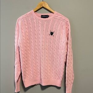 Vintage Ralph Lauren Pink Cotton Cable Knit Preppy Coastal Sweater Medium